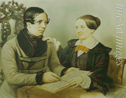Schukowski Rudolf Kasimirowitsch - Porträt des Schriftstellers Nestor Kukolnik (1809-1868) mit Gattin