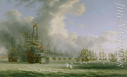 Hackert Jacob Philipp - Die Seeschlacht von Çesme. Anfang der Schlacht am 5. Juli 1770