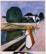Munch, Edvard - Weisse Nacht. Asgardstrand (Die Mädchen auf der Brücke)