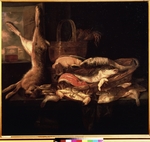 Beijeren, Abraham Hendricksz, van - Stilleben mit Fisch und totem Hasen
