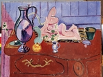Matisse, Henri - Rosafarbene Statuette und Kanne auf roter Kommode