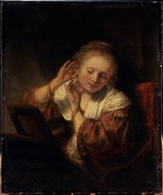Rembrandt van Rhijn - Junge Frau, die Ohrringe anprobiert