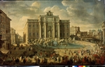 Pannini (Panini), Giovanni Paolo - Der Trevi-Brunnen in Rom (Papst Benidikt XIV. besucht den Trevi-Brunnen in Rom)