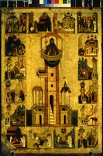 Russische Ikone - Der Heilige Symeon der Säulensteher mit Vita