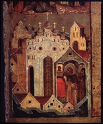 Russische Ikone - Der heilige Sergius von Radonesch (Detail: Prophetische Erscheinung der Vögel)