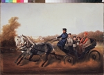 Swertschkow, Nikolai Jegorowitsch - Alexander II. mit Söhne auf einer Kutschenfahrt in Zarskoje Selo