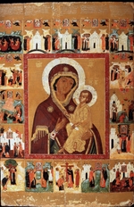 Russische Ikone - Die Gottesmutter von Tichwin mit Wunderszenen