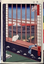 Hiroshige, Utagawa - Eine Katze, auf der Fensterbank sitzend