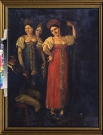 Russischer Meister - Der Tanz. Drei Frauen und Violinspieler