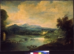 Watteau, Jean Antoine - Landschaft mit Wasserfall