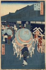 Hiroshige, Utagawa - Blick auf die Strasse im Nihonbashi-Distrikt (Nihonbashidori) (Einhundert Ansichten von Edo)