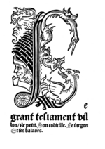 Französischer Meister - Titelseite aus dem Buch Das große Testament von François Villon