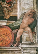 Buonarroti, Michelangelo - Fragment der Deckenfreske in der Sixtinischen Kapelle im Vatikan