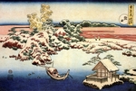 Hokusai, Katsushika - Schneelandschaft am Ufer des Flußes Sumida