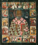 Russische Ikone - Der Heilige Nikolaus mit Vita