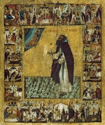 Russische Ikone - Heiliger Barlaam, Abt von Chutyn mit Vita