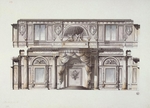 Quarenghi, Giacomo Antonio Domenico - Entwurf des Georgsaals (Großer Thronsaal) im Winterpalast. Ansicht der Wand mit dem Thron
