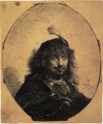 Rembrandt van Rhijn - Selbstbildnis mit Federbarett und Säbel