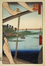 Hiroshige, Utagawa - Benten Schrein und die Fähre bei Haneda (Einhundert Ansichten von Edo)