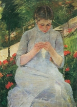 Cassatt, Mary - Junge strickende Frau im Garten