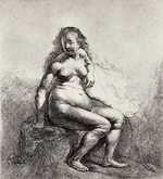Rembrandt van Rhijn - Sitzender Frauenakt