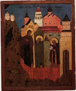 Russische Ikone - Die Gottesmutter erscheint dem Heiligen Kyrill vom Weißen See im Simonow-Kloster