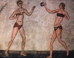 Antike Kunst - Mosaik von Mädchen im Bikini