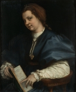 Andrea del Sarto - Porträt einer jungen Frau mit Sonette Petrarca