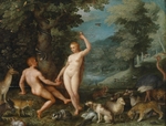 Brueghel, Jan, der Jüngere - Paradieslandschaft mit der Verführung Adams durch Eva