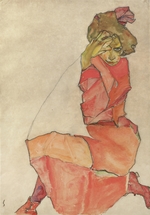 Schiele, Egon - Kniendes Mädchen in orange-rotem Kleid