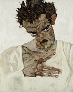 Schiele, Egon - Selbstbildnis mit gesenktem Kopf