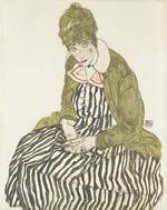 Schiele, Egon - Edith Schiele in gestreiftem Kleid, sitzend