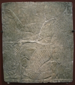 Assyrische Kunst - Geflügelte Gottheit vor einem sakralen Baum. Relief aus dem Palast Assurnasirpals II.