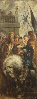 Rubens, Pieter Paul - Könige Clothar und Dagobert diskutieren mit einem Boten von Kaiser Mauritius. (Entwurf für Altar der Kathedrale St. Bavo, Gent)