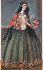 Iranischer Meister - Eine Frau mit einem Rosenstrauß in der Hand