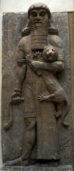 Assyrische Kunst - Held Gilgamesch, einen Löwen bewältigend