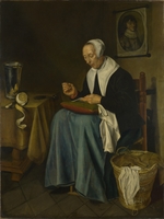 Aeck, Johannes van der - Sitzende alte Frau mit Näharbeit