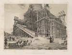 Montferrand, Auguste, de - Ansicht des Gebäudes umgeben von Gerüsten aus Holz (Aus: Der Bau der Isaakskathedrale)