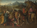Michele da Verona - Coriolanus' Familie bittet ihn, Rom zu verschonen (Veturia zu Füßen des Coriolanus)