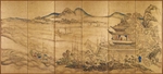 Ike no Taiga - Roukaku Sansui Zu (Landschaft mit Turm) Rechter Teil von zwei sechsteiligen Wandschirme