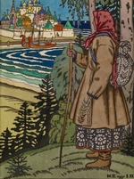 Bilibin, Iwan Jakowlewitsch - Bauernmädchen. Illustration zum Buch Contes de l'Isba