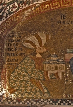 Byzantinischer Meister - Theodoros Metochites präsentiert das Modell der renovierten Chora-Kirche dem Christus Pantokrator (Detail)