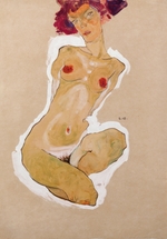 Schiele, Egon - Hockender weiblicher Akt