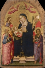 Gaddi, Agnolo - Madonna und Kind mit Heiligen Johannes dem Evangelist, Johannes dem Täufer, Jakobus dem Großen und Nikolaus von Bari
