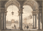 Canaletto - Ausblick durch eine barocke Säulenhalle in einen Garten