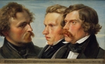 Hübner, Julius - Jung Düsseldorf. Dreierporträt der Maler Karl Friedrich Lessing, Carl Ferdinand Sohn und Theodor Hildebrandt
