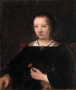 Rembrandt van Rhijn, (Schule) - Junge Frau mit Nelke