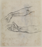 Buonarroti, Michelangelo - Ausgestreckte Arme. Studie für das Fresko Die Trunkenheit Noahs