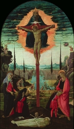 Jacopo del Sellaio - Altarbild: die heilige Dreifaltigkeit, Gottesmutter, Heiliger Johannes und Stifter