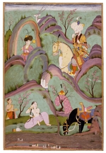 Indische Kunst - Khusraw überrascht die badende Schirin. (Miniatur ais dem Epos von Nezami)